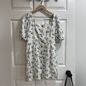 Old Navy Floral Puff Sleeve Blouse - Cream and Blue